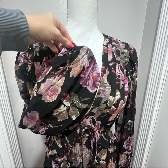 NWT The Kooples BLACK LONG FLORAL PRINT DRESS size 8 women's - Picture 9 of 16